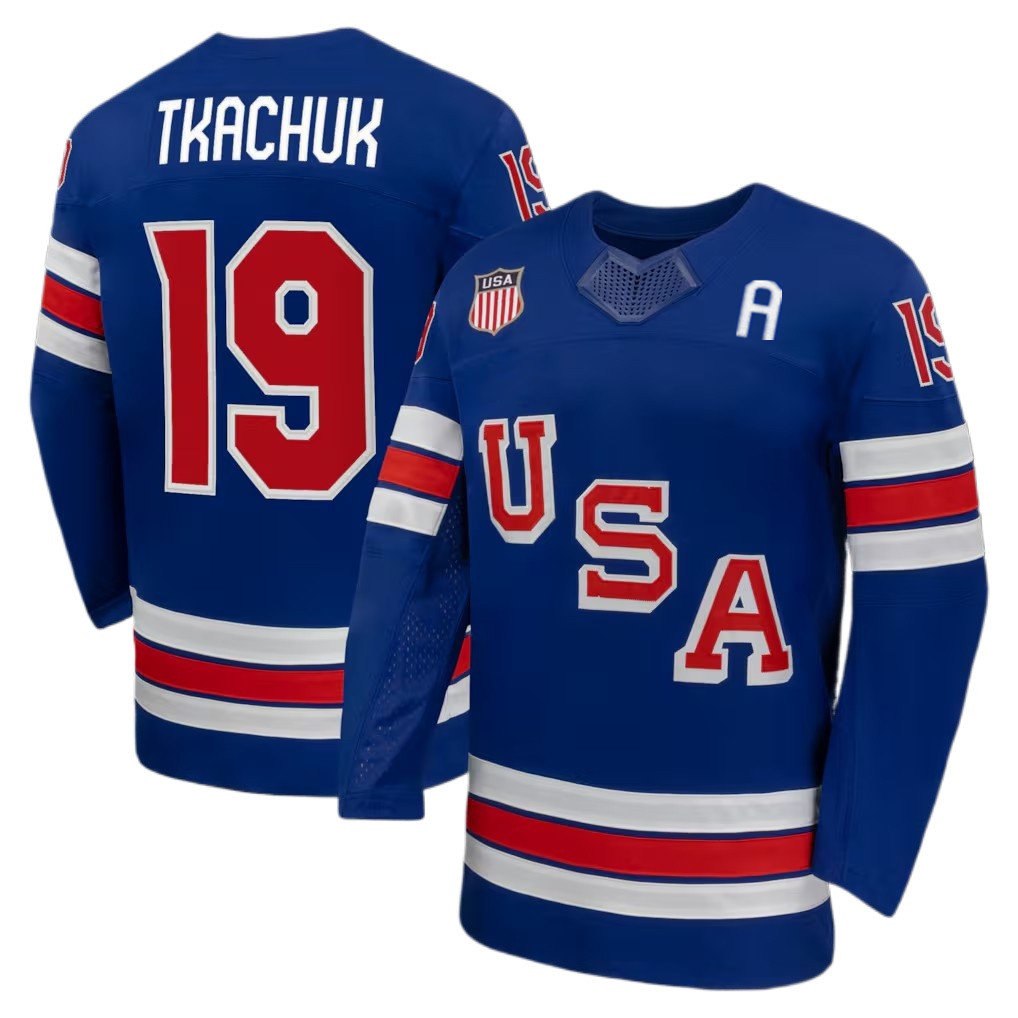 86 Jack Hughes USA hockey jersey 2026 Olympices Jersey 19 Matthew Tkachuk Tage Thompson Dylan Larkin Brady Tkachuk Auston Matthews Jack Eichel Clayton