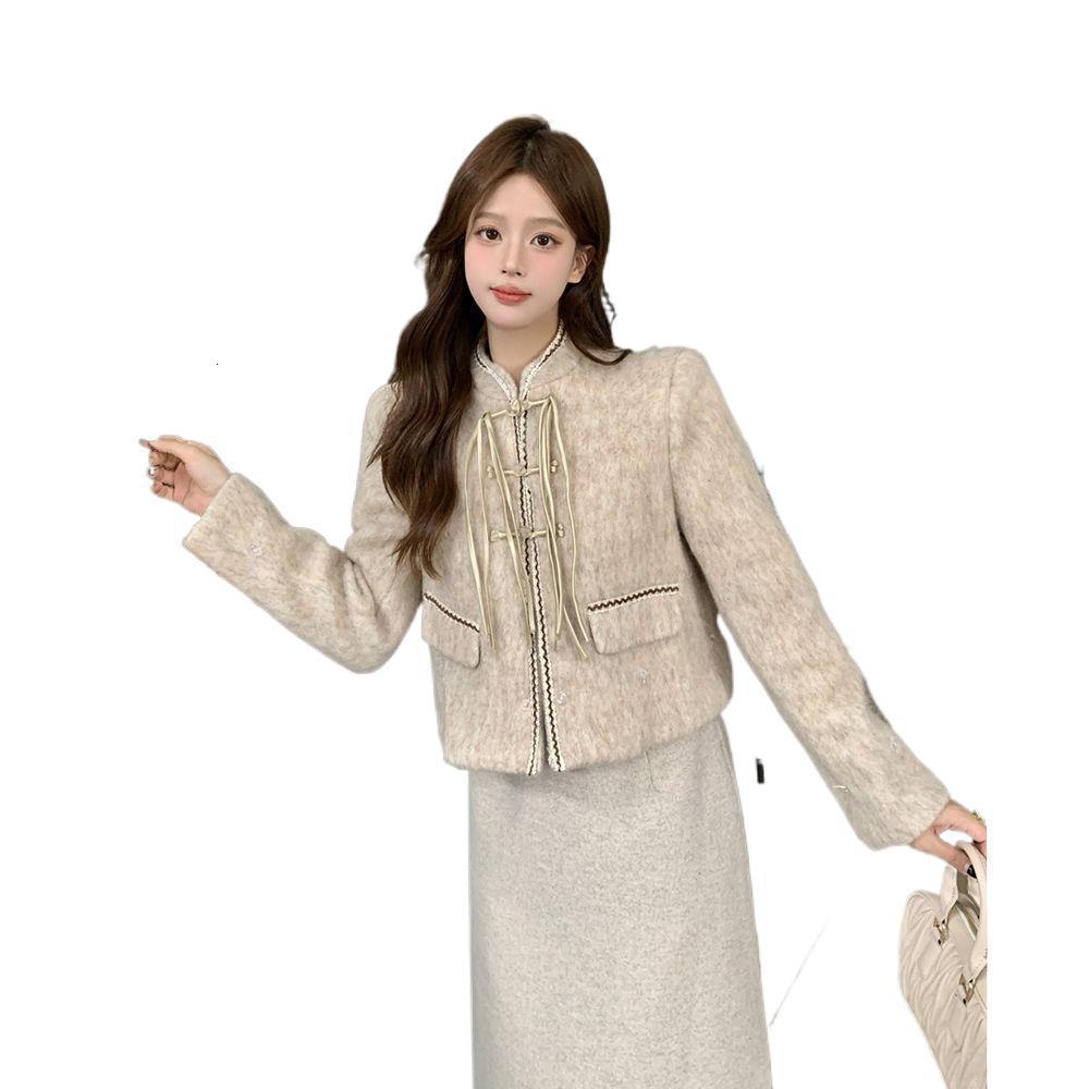 Real Autumn Socialite Heavy Craft Elegant Pearl-Trimmed Classic Style Pink Short Jacket and Skirt Suit 250211
