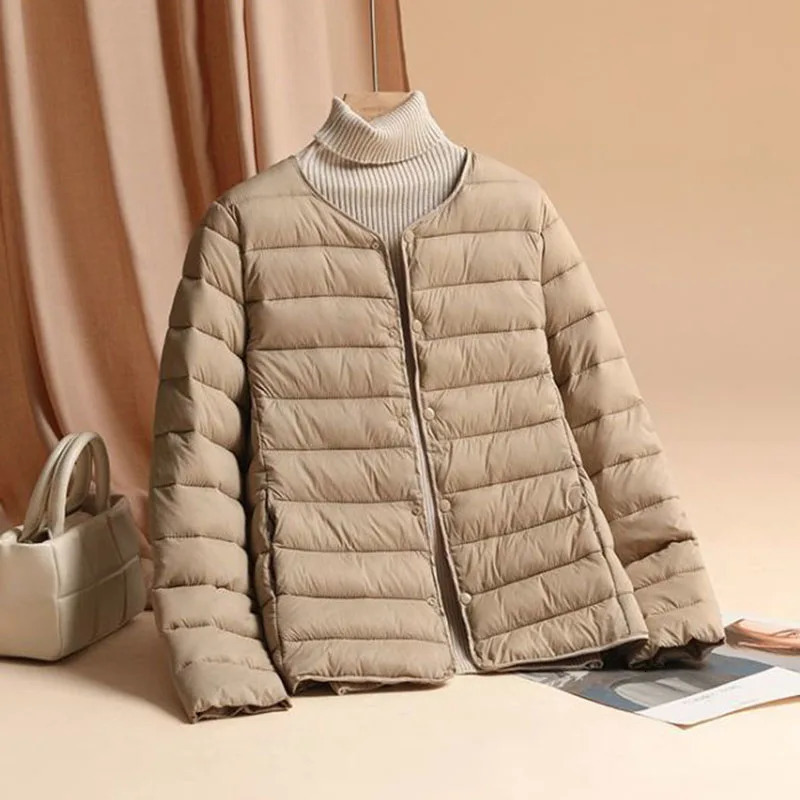 2025 Autumn Winter Warm Women Jacket Fashion Ultra Lightweight Down Cotton Slim Coat Solid Matt Fabric Windbreaker Parkas 251225