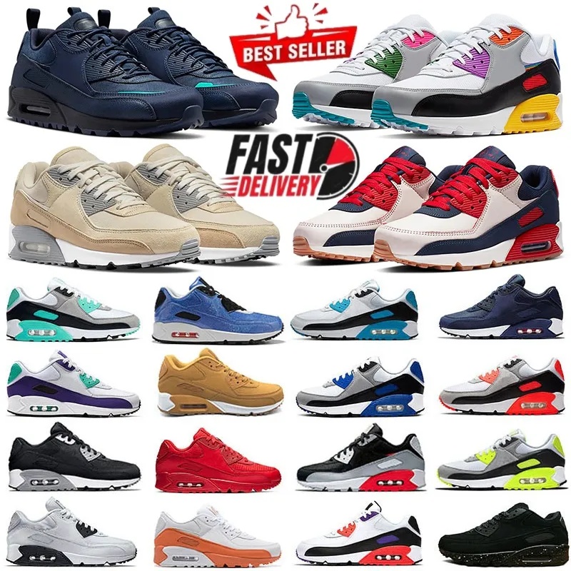 With Box Athletic 90 Running Shoes 90s Sports 90 Sneakers Mens Trainers Surplus Black Desert Camo Wolf Grey Midnight Navy Infrared UNC Camo Sail Vintage Women Loafers