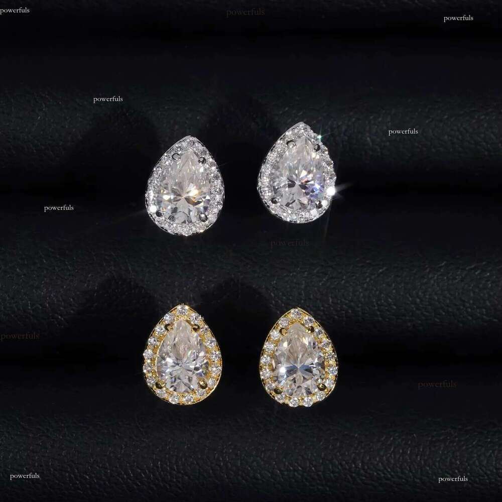 New Arrival 925 Silver Halo Design Pear Cut Moissanite Stud GRA Certificated Screw Back Women Fine Jewelry Earrings