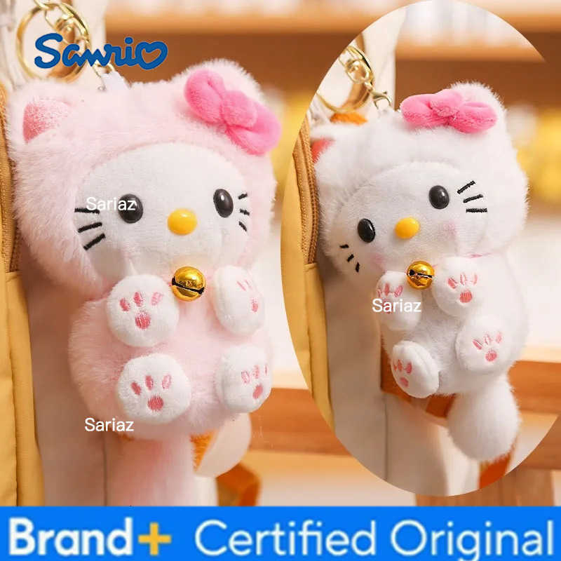 Sanrio Kawaii Hello Kitty Plush Doll Keychain Fashion Cartoon KT Backpack Pendant with Bell Bag Decoration Children Toy Holiday Gifts H251225