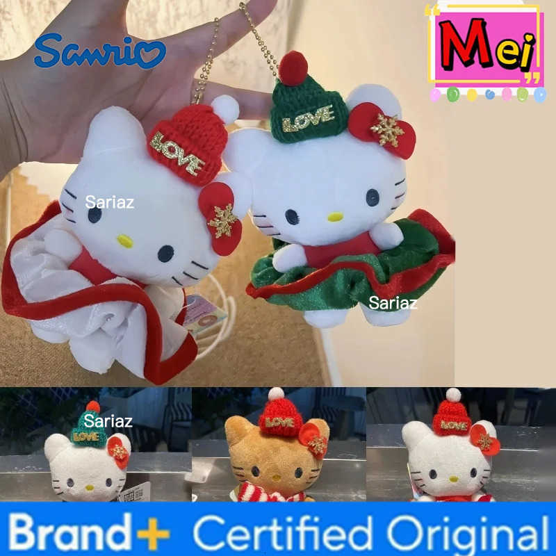 Sanrio Cute Kitty Plush Keychain Red Green Christmas Style Kitten Plush Doll Backpack Hanging Chain Christma Atmosphere Decoration Gift H251225