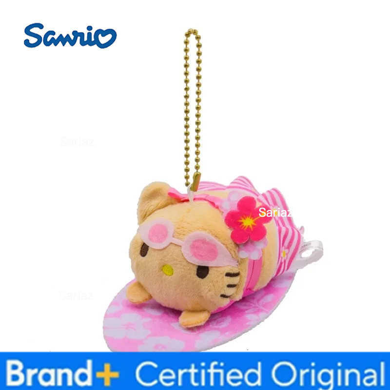 Sanrio NEW Hawaiian Surfboard Swimming Series Hello Kitty Plush Doll Keychain Black skin Cartoon Toy Pendant Cute Birthday Gift H251225