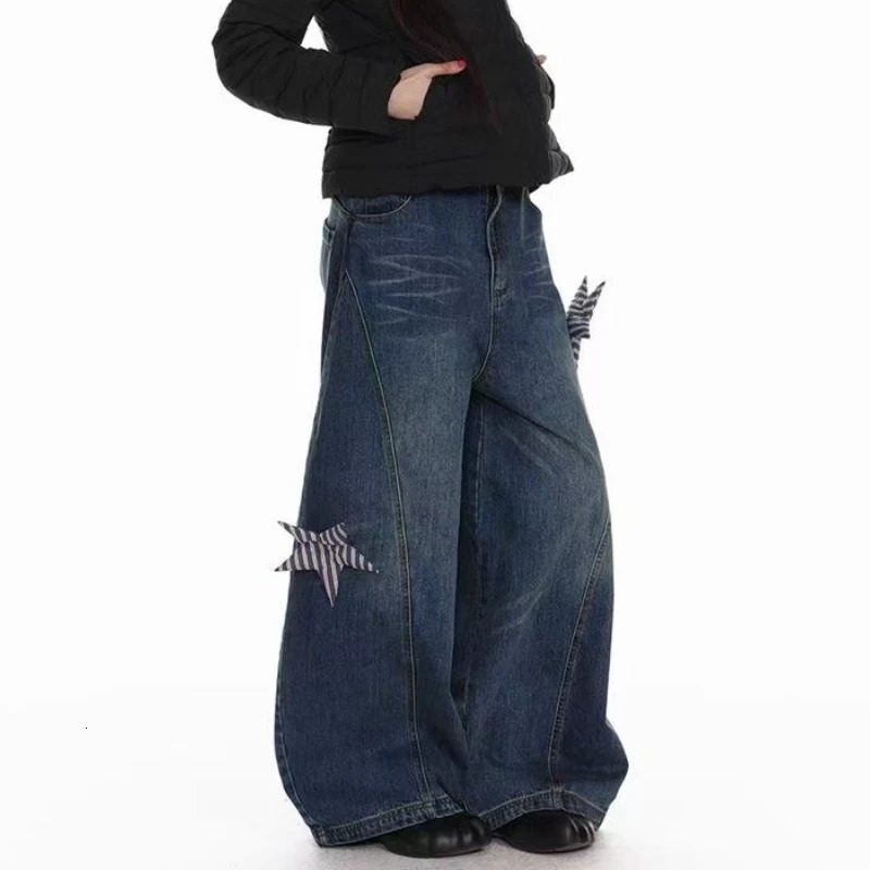 Streetwear hiphop star n winter American casual oversized jeans for women Harajuku niche slim straight wideleg y2k pants 251225