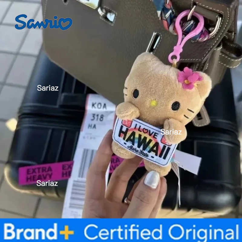 Sanrio Hawaii Series Hello Kitty Dark Skin Plush Stuffed Key Chain Cartoon Plush Doll Bikini Pineapple Bag Pendant Cute Toy H251225