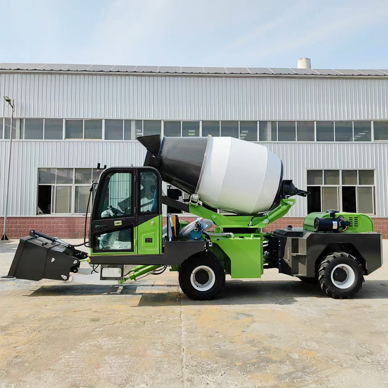 Self-Loading Concrete Mixer with Safety Features | Emergency Stop for Secure Job Site Operation
