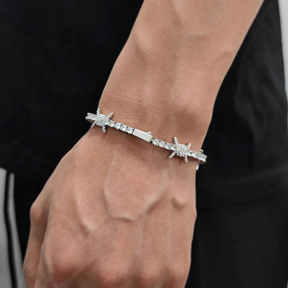 Hip Hop Jewelry Bling CZ Cubic Zirconia Iced Out Thorn Tennis Chain Bracelet For Women Free Engrave Logo