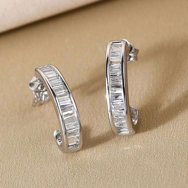 Huitan Simple Fashion Women's Line Stud Earrings with Cubic Zirconia Silver Color Trendy Versatile Daily Wear Girls Jewelry