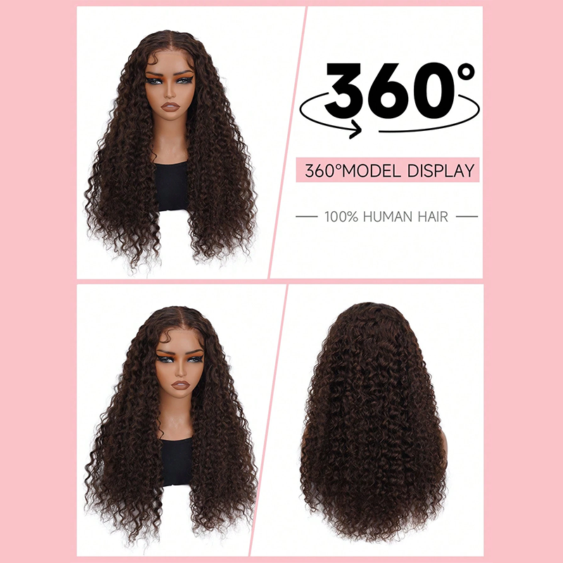 Chocolate Brown Deep Wave Wig Human Hair Pre Plucked Lace Front Wig Ready To Wear 6x5 180% Density #4 Closure Wig Bleached Knots For Women