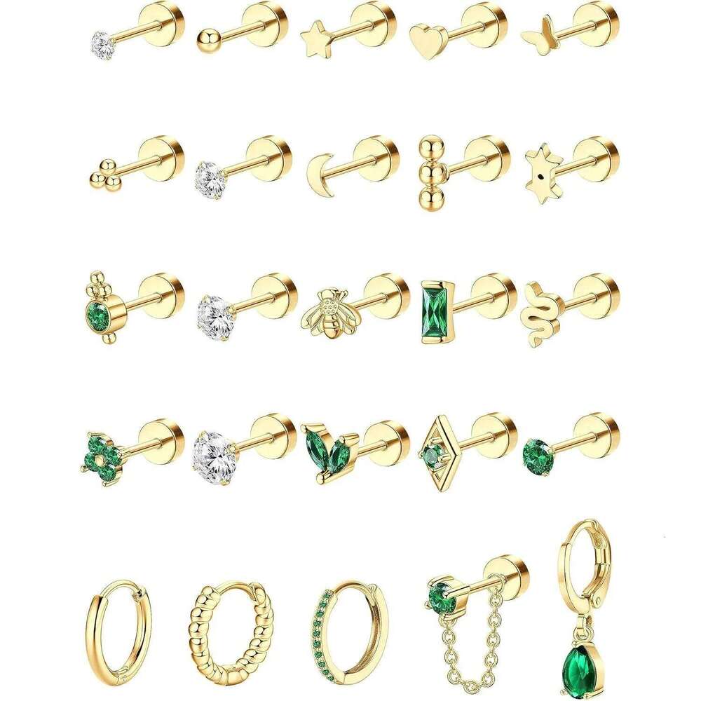 Bobisty 1PC Flat Back Women Hypoallergenic Surgical Steel Earrings for Sensitive Ears 20G Cartilage Small Stud Hoop 25H1226