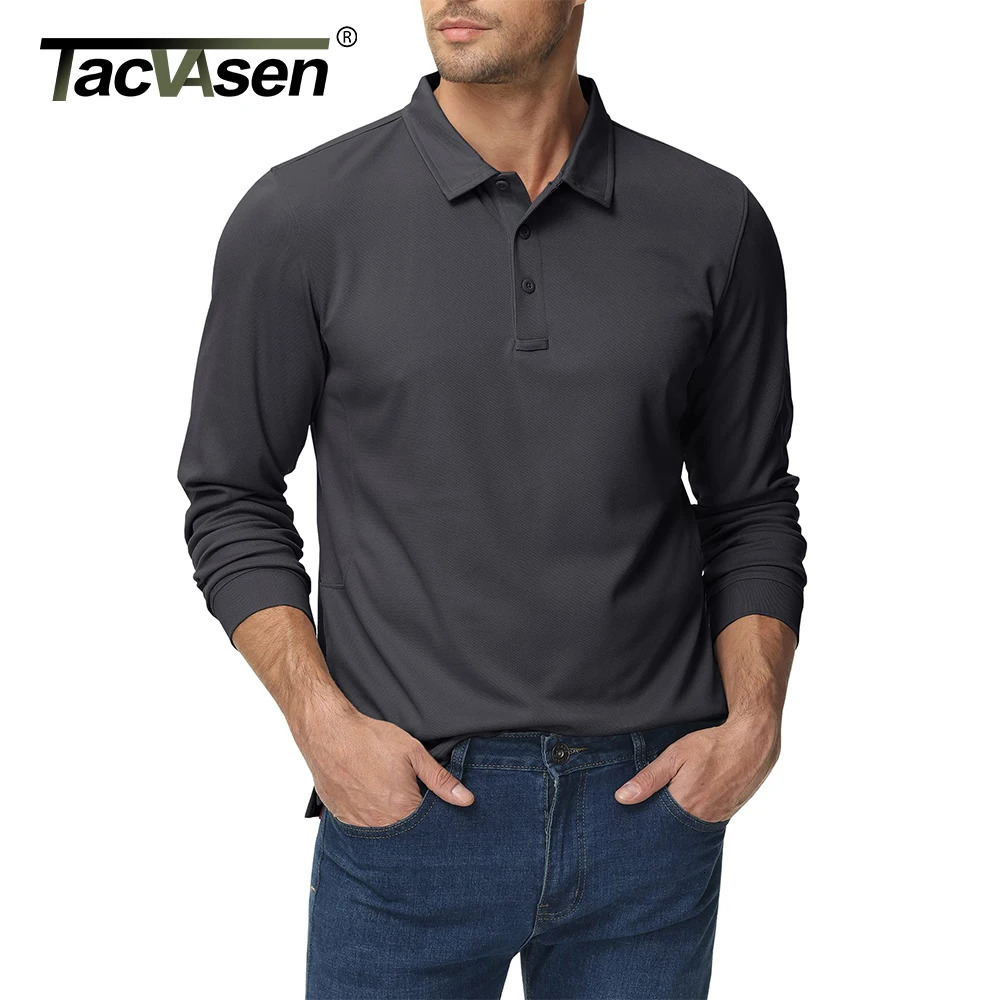 TACVASEN Mens Long Sleeve Collared T-Shirt 3 Button Quick Dry Performance Golf Shirt Athletic Casual Basic Tops Moisture-Wicking 251222