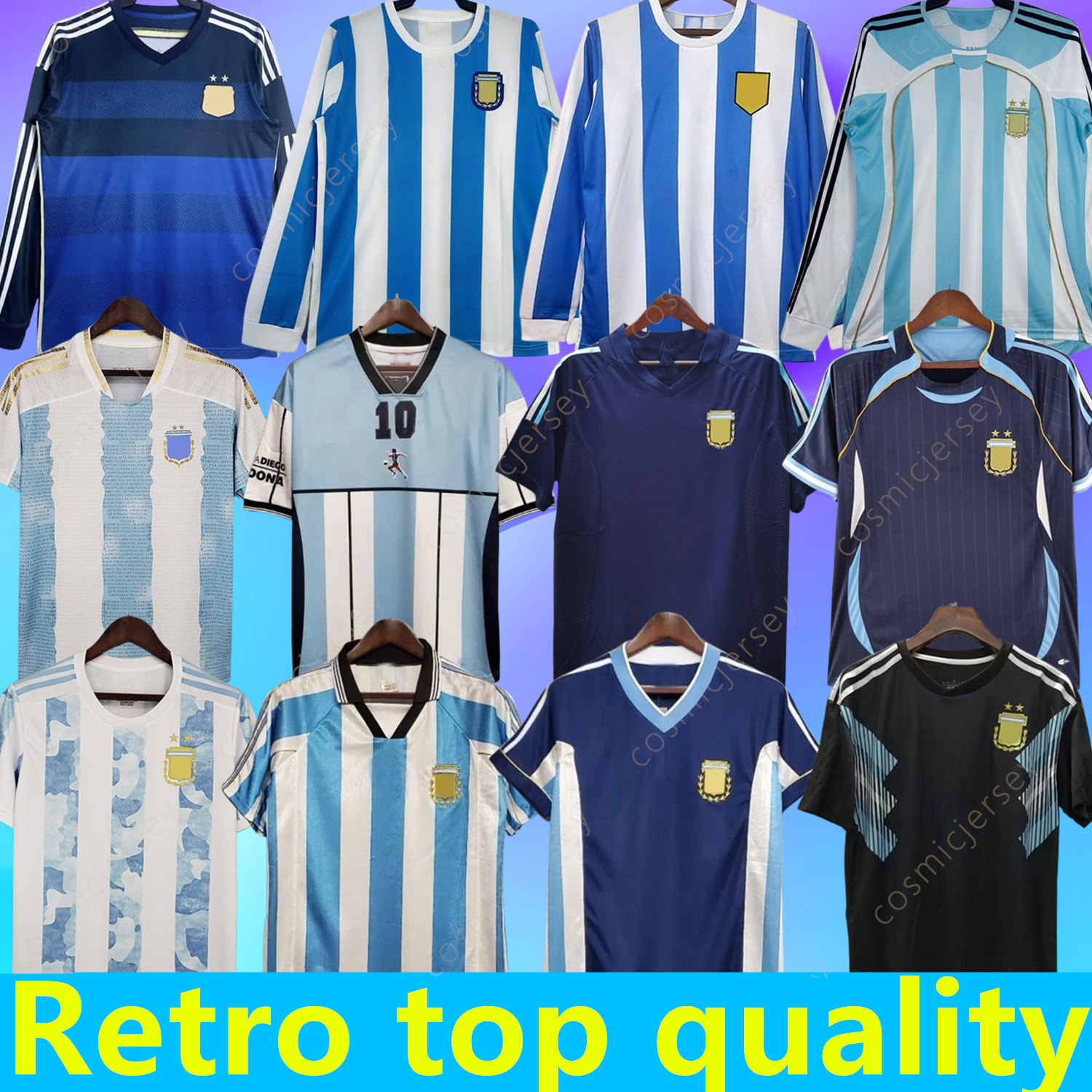 1994 1996 2000 2001 2006 10 Maradona MESSI Retro Soccer jersey ArgentinaS 1978 1986 1998 Kempes Batistuta Riquelme HIGUAIN KUN AGUERO CANIGGIA AIMAR Football Shirts