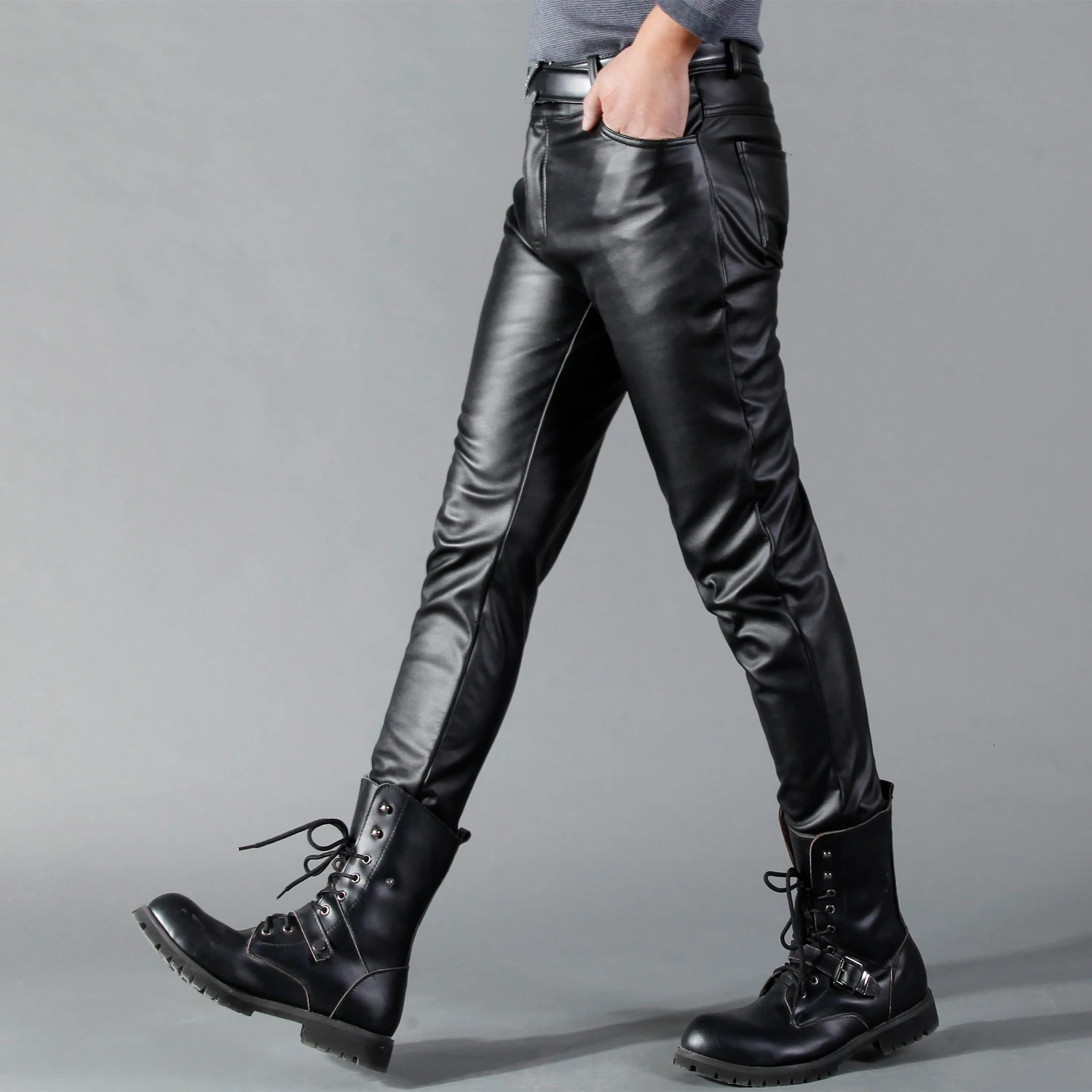 Mens Leather Pants Skinny Fit Elastic Fashion PU Bikers Trousers Nightclub Party Dance Thin 251226
