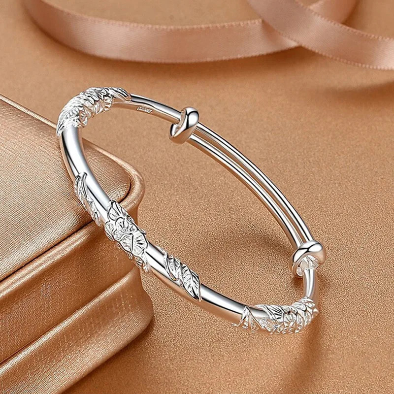 925 Sterling Silver Fullblown Flowers Bracelet For Women Original Light Texture Adjustable Solid Party Jewelry 251219