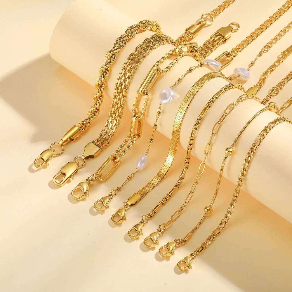 Waterproof Stainless Steel Chain Bracelets For Women , Gold Plated Fashion Stackable Link Bracelet Gifts 25T1226