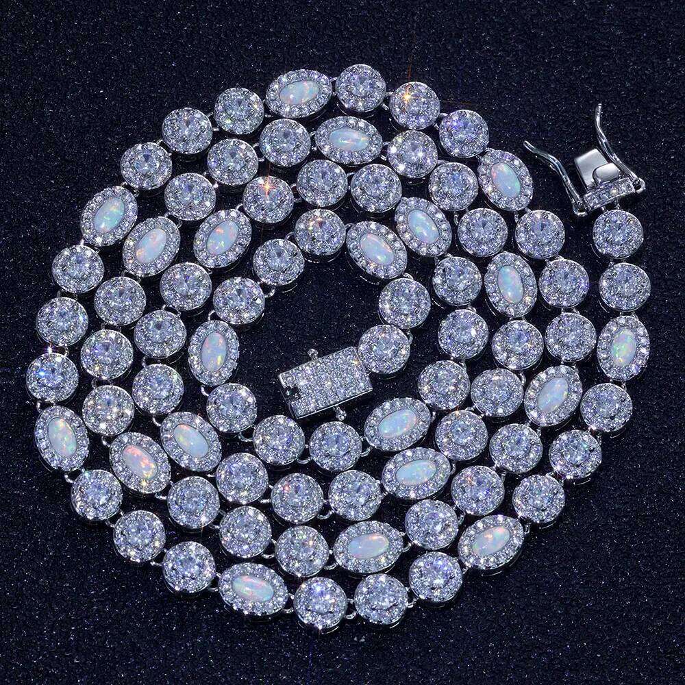 Hip Hop Moissanite Necklace 925 Sterling Silver White Vvs Moissanite&Flame Opal Tennis Chain Fine Jewelry