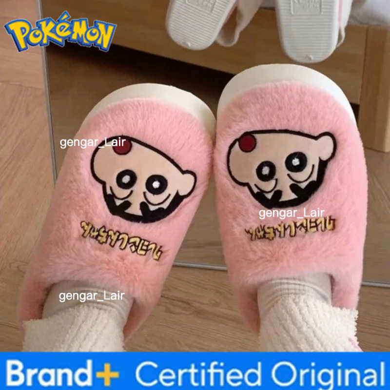Pokemon Household warm non-slip cute cartoon furry shoes Pikachu Eevee Crayon Shin-chan winter cotton slippers for men and women W251226