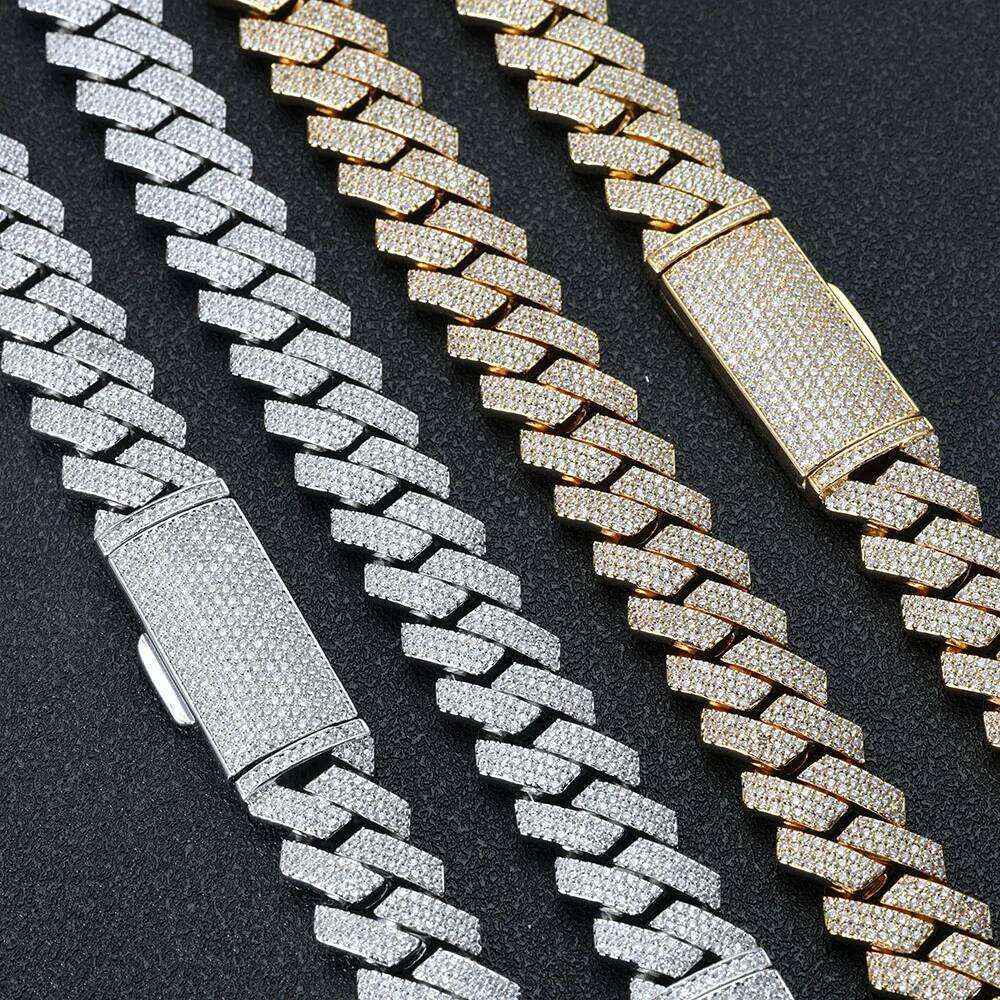 Hip Hop Jewelry Iced Out 5A CZ Diamond 16MM 3 Rows Prong Setting Cuban Link Chain Long Buckle Necklace Men