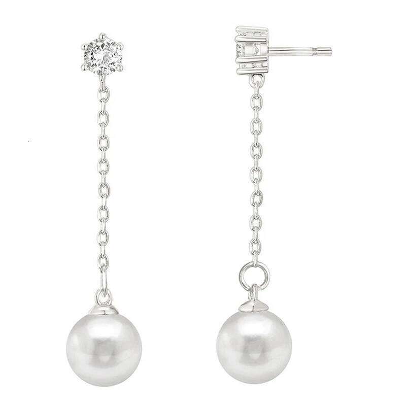Huitan Delicate Hanging Drop Earrings Lady Simulated Pearl Pendant Accessories Wedding Shiny Zirconia Jewelry for Engagement
