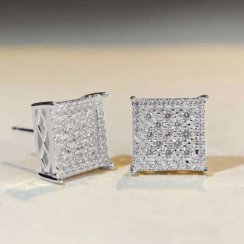 Huitan Classic Square Shaped Stud Silver Color/Gold Color Exquisite CZ Earrings Temperament Elegant Women Jewelry