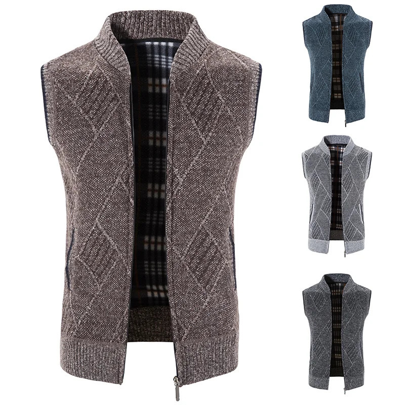 Mens Sleeveless Jackets Knitted Sweater Autumn Spring Male Cardigan Zip Up Coat Turtleneck Fleece Warm Cold Blouse 251226