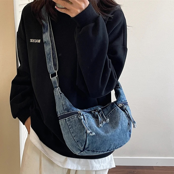 Casual Denim Large Capacity Crossbody Bag Handbag Cloth Women Shoulder Bags Fashion Durable Tote Shopping Travel Purse 251223
