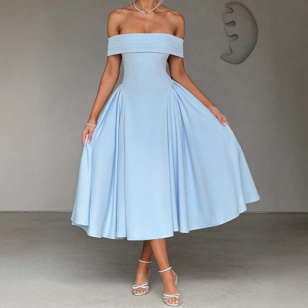 Cross-Border European And American Autumn Winter Women's Fashion Sexy Off-Shoulder Long Backless Solid Color Tube Dress For Women Eskeem