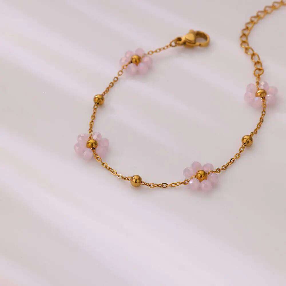 Beads Flower for Women Stainless Steel Gold Color Pendant Bracelet Femme Vintage Boho Wrist Jewelry Accesorios pulseras 25T1226
