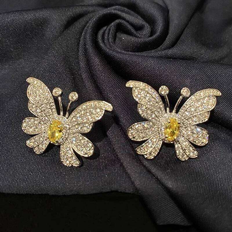 Huitan Gorgeous Yellow Butterfly Stud for Women Aesthetic Accessories Wedding Earrings Fancy Gift Statement Jewelry