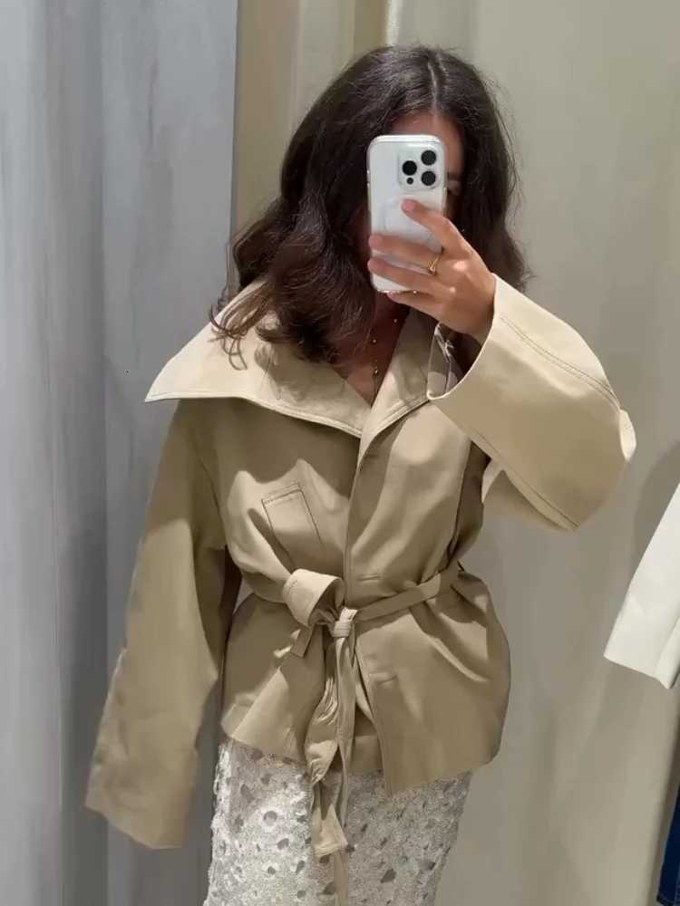 Fashion Solid Lace Up Trench Coats For Women Elegant Lapel Belt Long Sleeve Pocket Jackets Female Chic Single Breasted OuterwearT251226