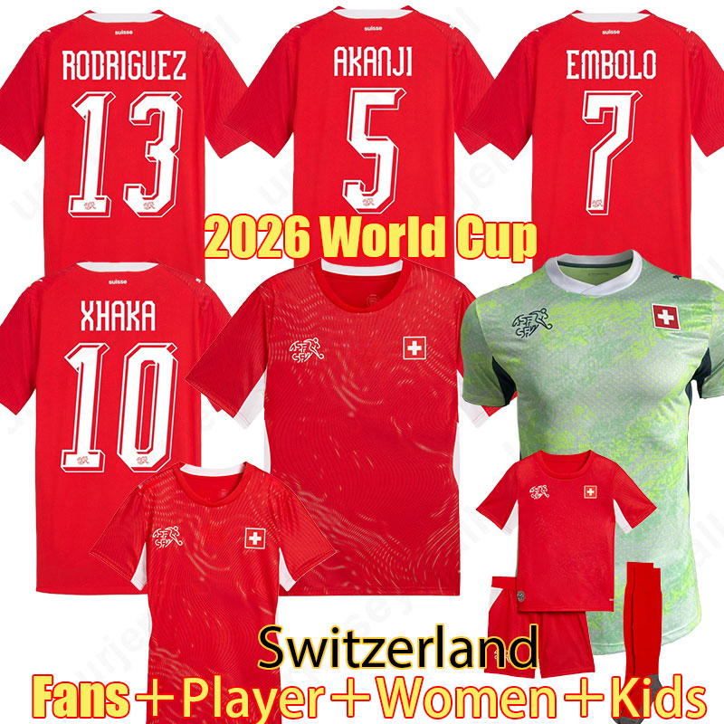 2026 Switzerland Soccer Jerseys ELVEDI AKANJI ZAKARIA player Fans Authentic 25 26 Football shirts SWISS home away Uniforms SOW RIEDER EMBOLO SHAQIRI KIDS mens kit