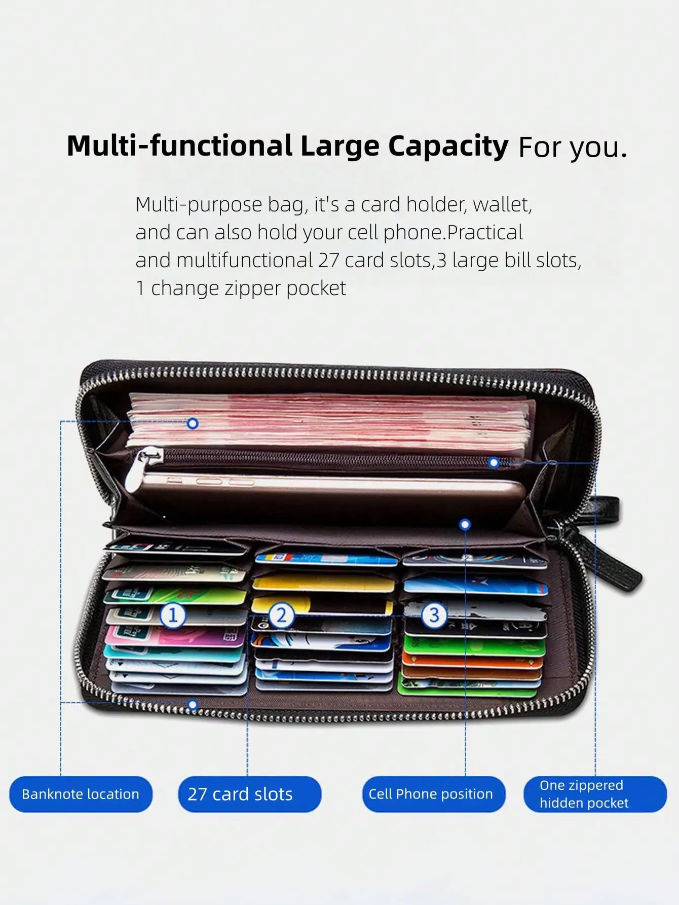 Very Simple Solid Color Basic Long Wallet Business Wallet Portable Multi-card Multi-function Mobile Wallet 251225