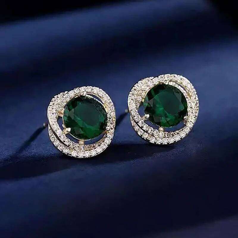 Vintage Emerald Green Rhinestone Women Inlaid Crystal Stud Earrings For Bridal Wedding Ear Jewelry Gifts 25H1226
