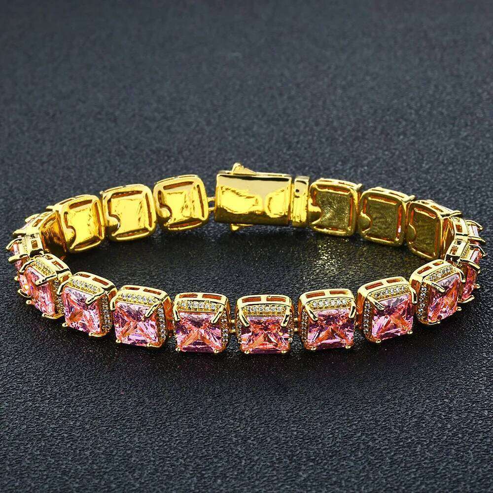 jewelry Fashion 10mm Pink Crystal for Women Micro Pave Bling CZ Stone Iced Out Cluster Tennis Chain Bracelet