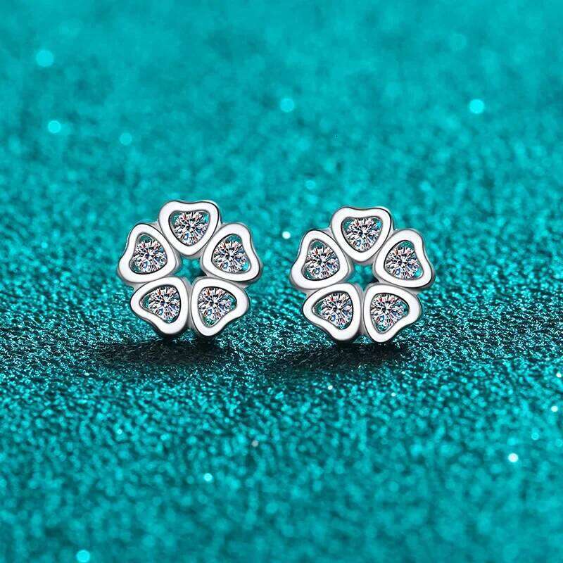 0.25ct GBA Certified 1Ct D Color Moissanite Stud Earrings S925 Silver Heart Petal Design Sweet Chic Korean Style Free Gift Box 25H1226