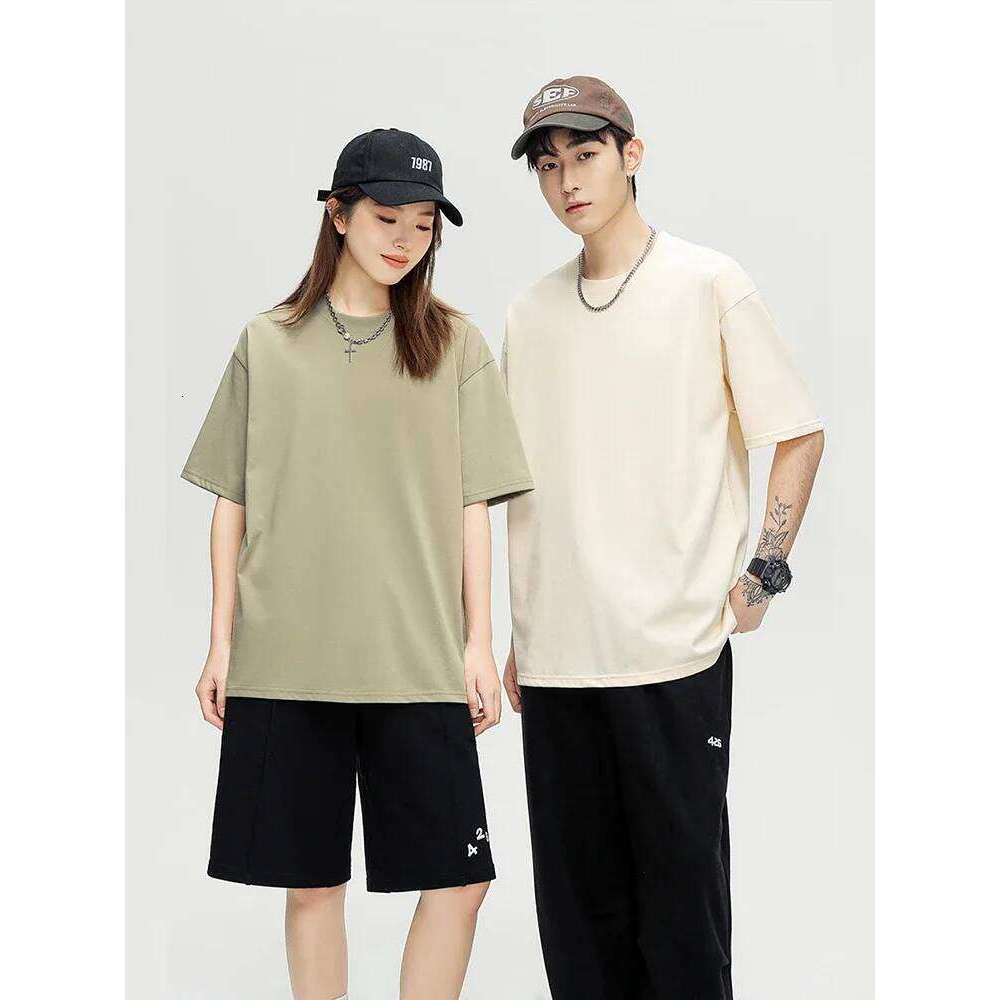 260G Heavy Cotton Summer T Shirt Men Korean Fashion Short Sleeve Loose Basic T-Shirts Solid Tops Oversized Tee Unisex