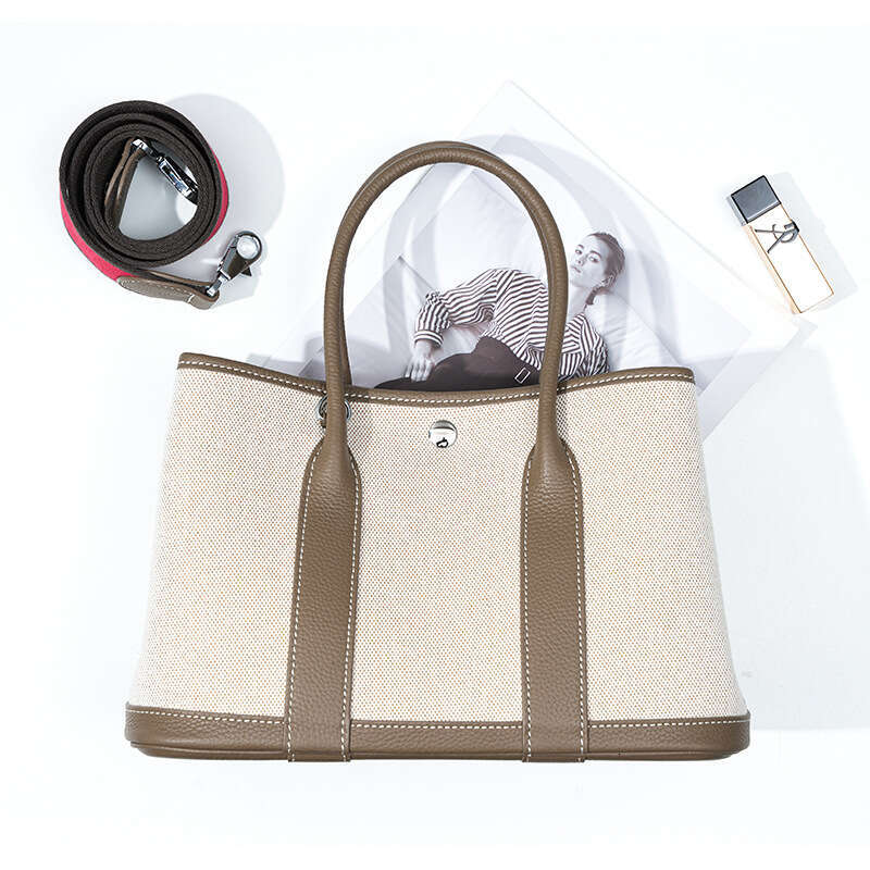 Luxury Shoulder Bags Totes Hobo Niche High End Women S Genuine Leather Handbag First Layer Cowhide Large Capacity Canvas Color Block Garden Tote Bag