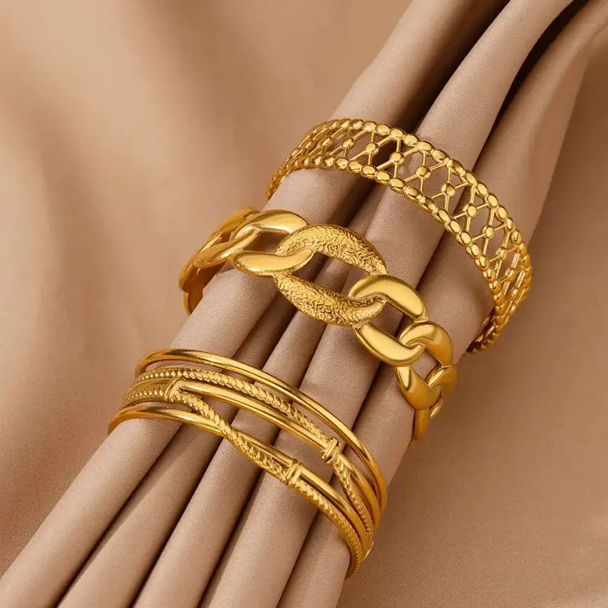 In Stainless Steel Bangles for Women Gold Color Geometric Open Cuff Bracelet femme Vintage Wedding Jewelry Gift 251219