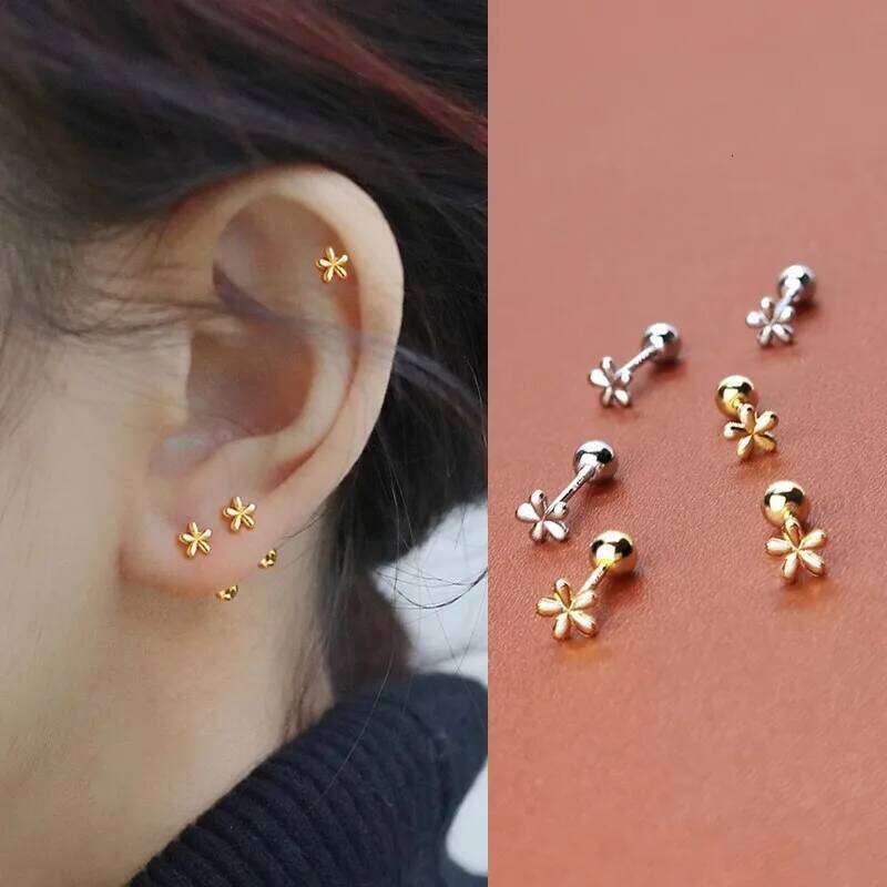 Cute Sweet Little Five Leaves Flower Stud Earrings for Women Luxury Silver Color Stainless Steel Piercing Korea Earring Jewelry 25H1226