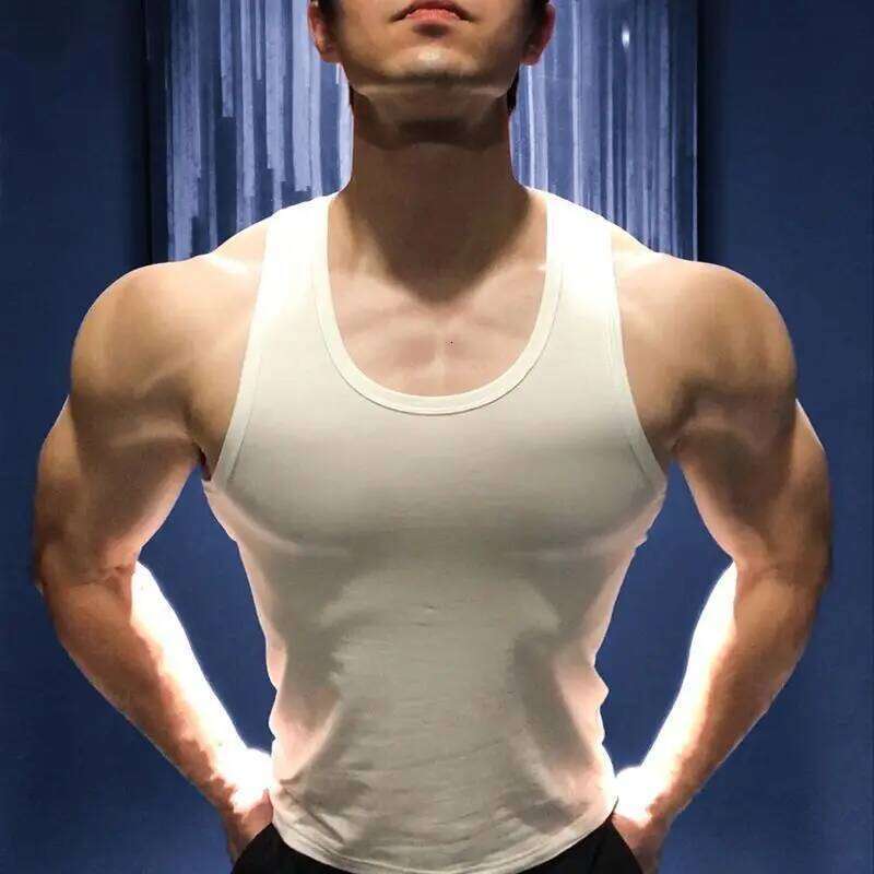 Ice Silk Large Size Men's Tank Top Summer Inner Wear Sleeveless Gym Crossbar Sports Tight Base Thin Style