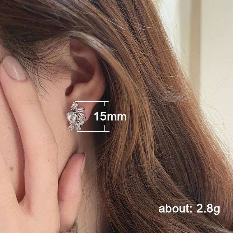 Huitan Newly Designed Women's Stud Pear Cubic Zirconia Crystal Temperament Earrings Wedding Daily Wear Fashion Jewelry