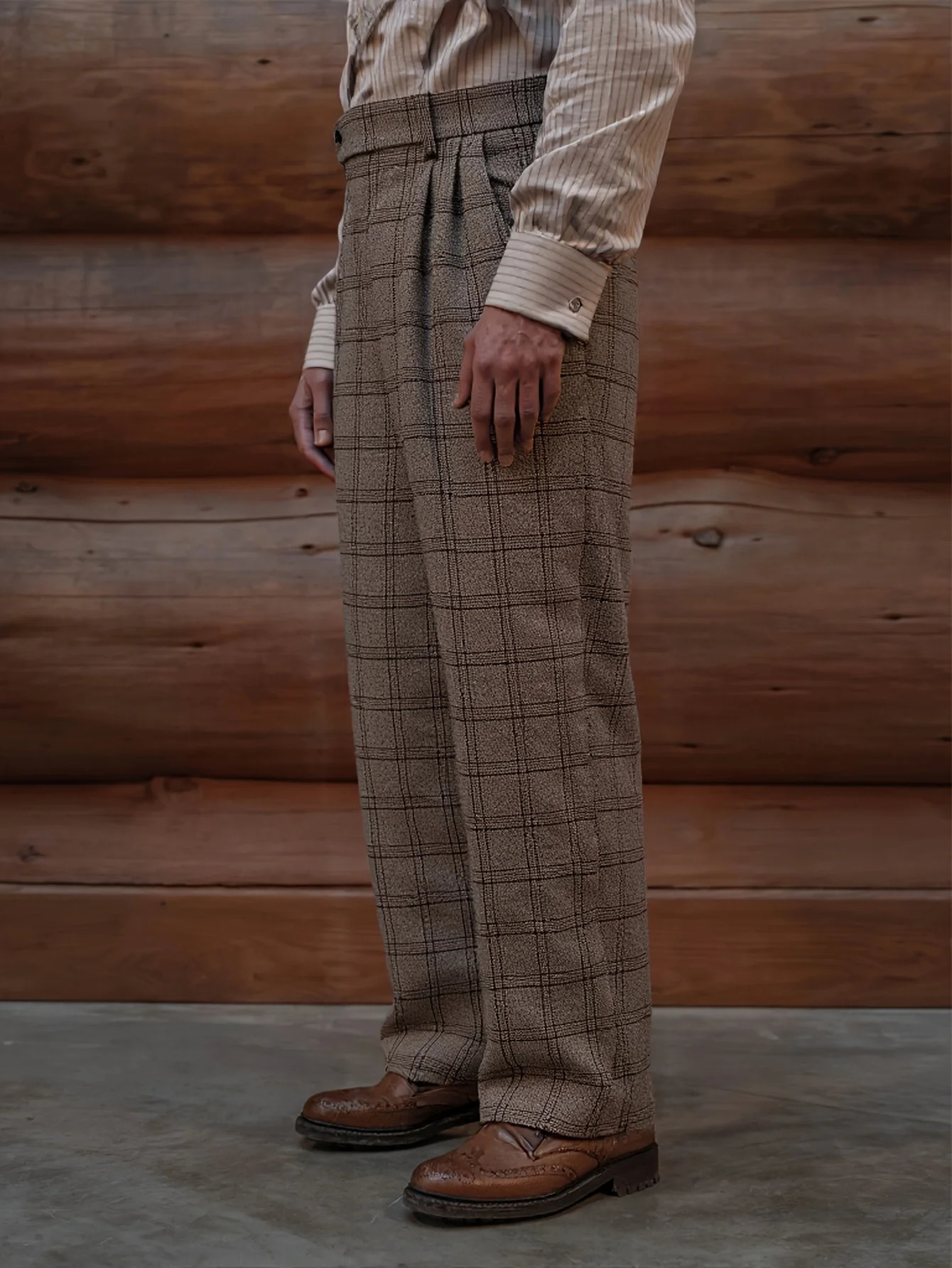 Mens Elegant Neapolitan Woolen Trousers Autumn Winter Style Slim Fit High Waist Straight Leg Dress Pants with Checkered But 251226