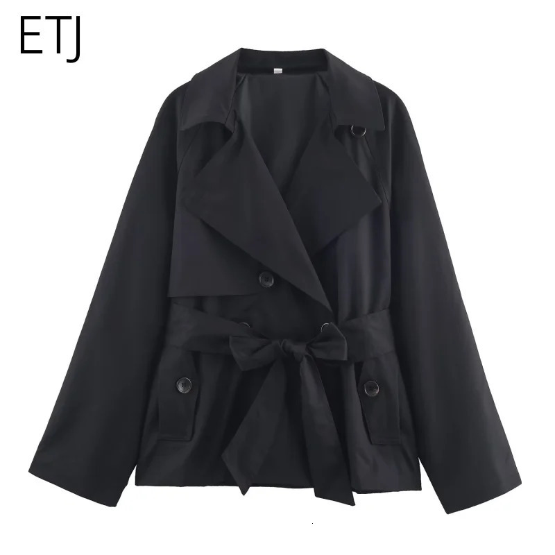 ETJ Autumn collection womens British style lapel double-breasted Maillard color belt casual trench coat 251222