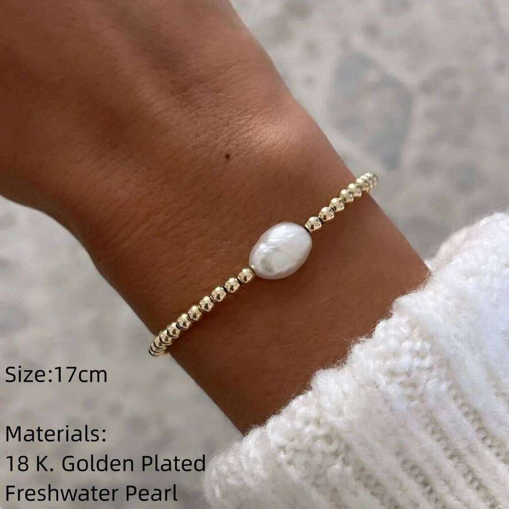 Vlen Natural Freshwater Pearl Bracelets for Women Simple Gold Plated 18 K Beads Bracelet Pulseras Fashion Boho Jewelry 25T1226