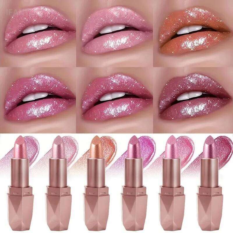 Metallic Lipstick Longlasting Glitter Pink Red Glaze Waterproof Moisturize Pearlescent Tint Sparkling Lip Gloss Makeup 25H1226