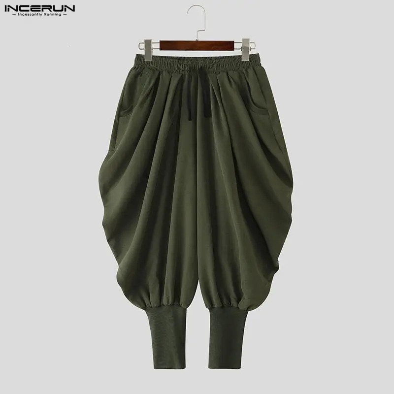 INCERUN Men Pants Solid Color Drawstring Joggers Casual Male Harem Streetwear Loose Fashion Leisure Trousers S5XL 251226