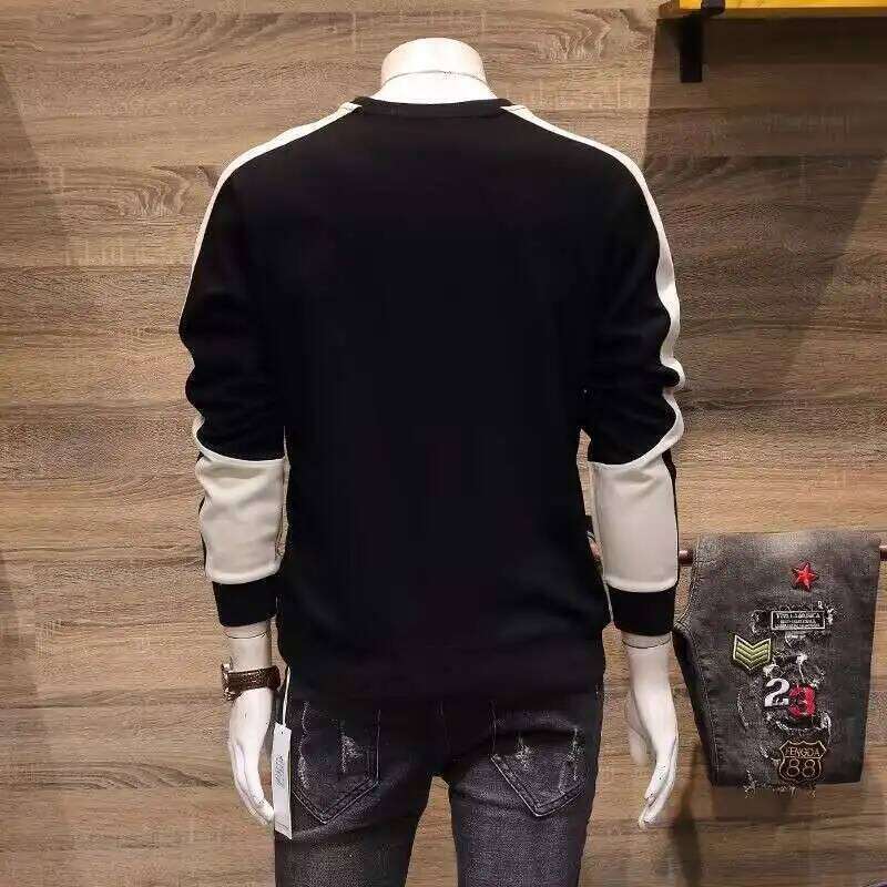 Men's Fashion Hoodie Trendy Brand Slim Fit Round Neck Pullover Handsome Patchwork Top