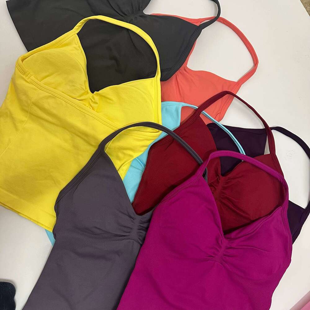 No Longline Strappy Top Custom Logo Backless Gym Clothes Women Scrunch Built-in Bra With Removable Cups Yoga Tank Tops 25T1226