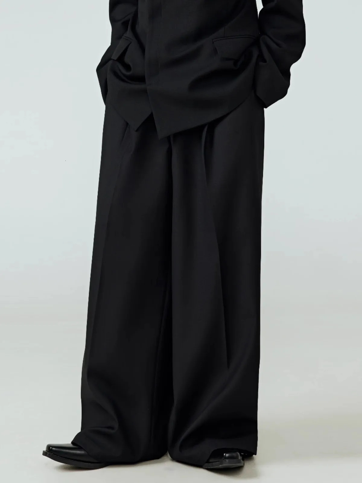 Mauroicardi Spring Autumn Long Black Flowy Baggy Wide Leg Pants for Mens Loose Chic y ner Clothes Soft Trousers 251226